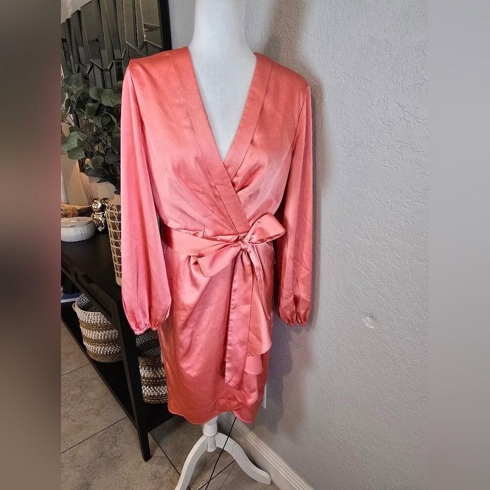 Alex Marie Coral Long Sleeve Wrap Dress Size 10 - Picture 2 of 7